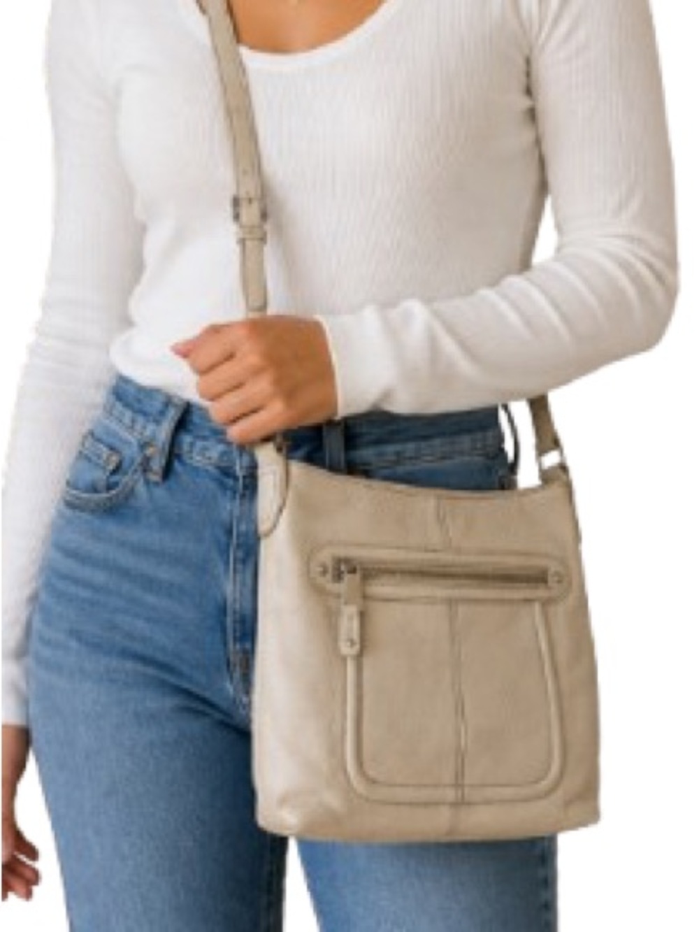 Pelle Studio Cream Pebbled Leather Crossbody Bag Adjustable Strap